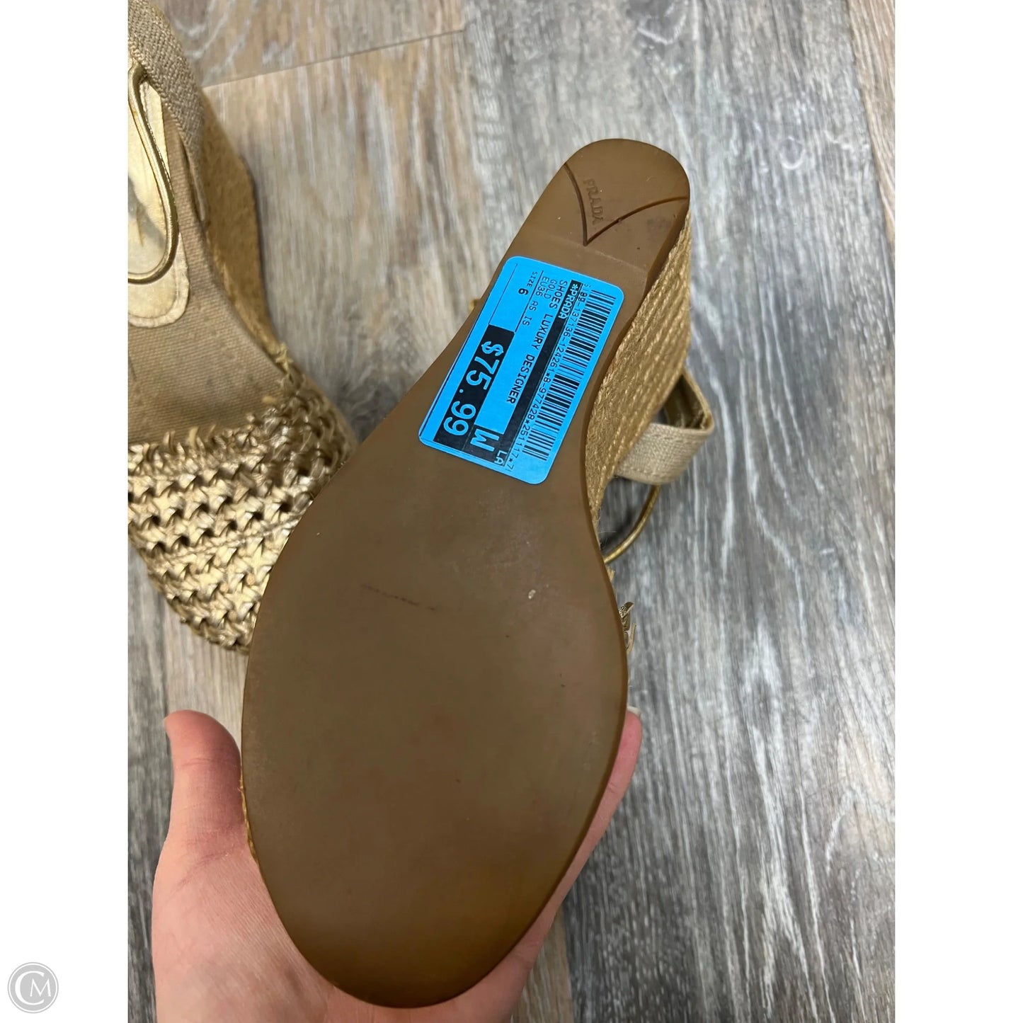 Shoes Luxury Designer By Prada In Gold, Size: 6