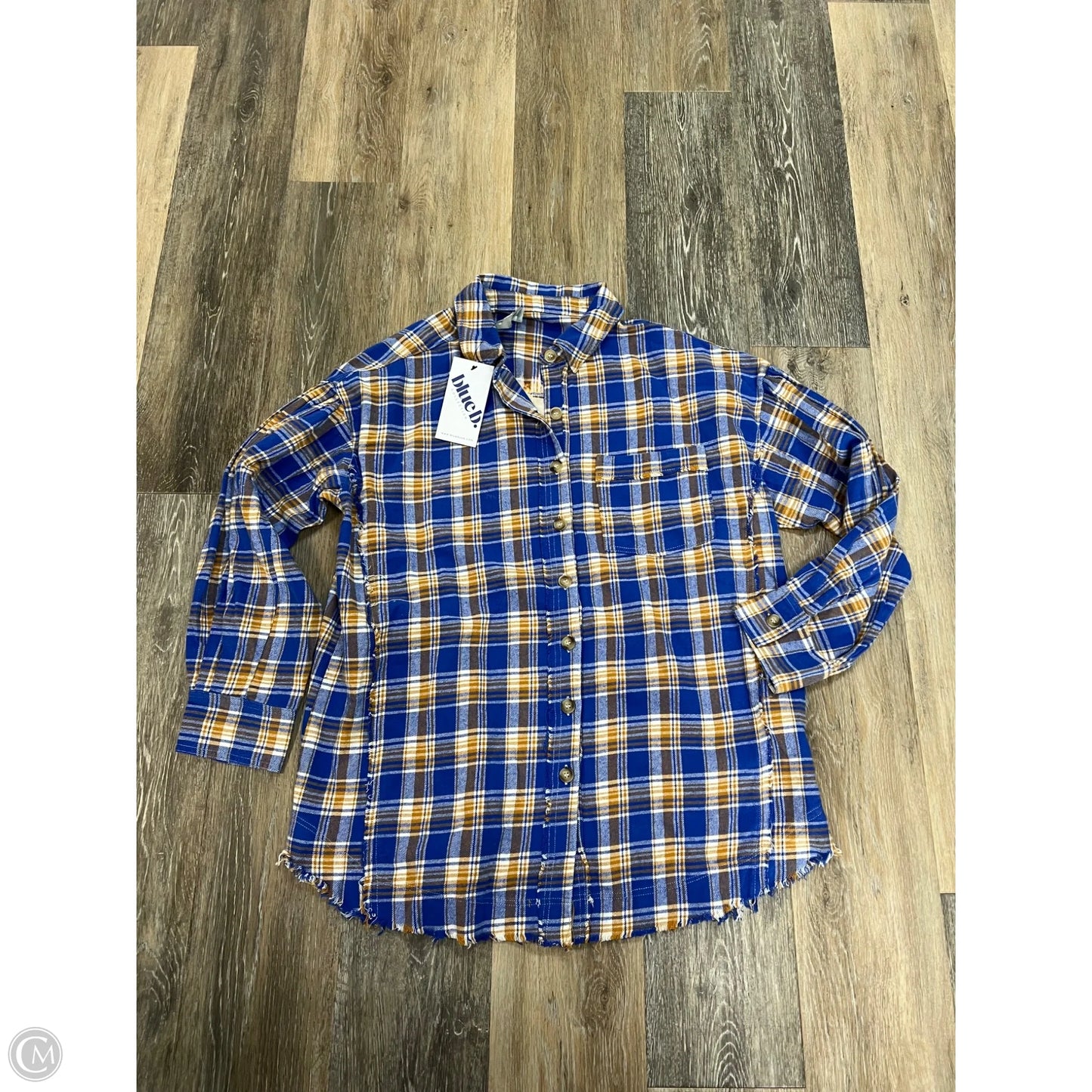 Blouse Long Sleeve By Blue B In Plaid Pattern, Size: S