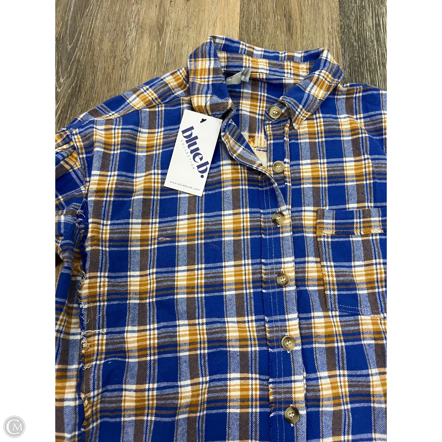 Blouse Long Sleeve By Blue B In Plaid Pattern, Size: S