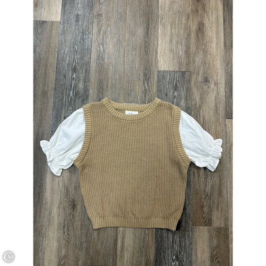 Blouse Short Sleeve By In February In Tan & White, Size: S