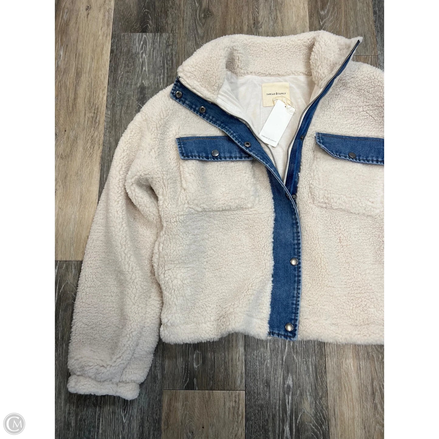 Jacket Faux Fur & Sherpa By Thread And Supply In Blue & Cream, Size: L