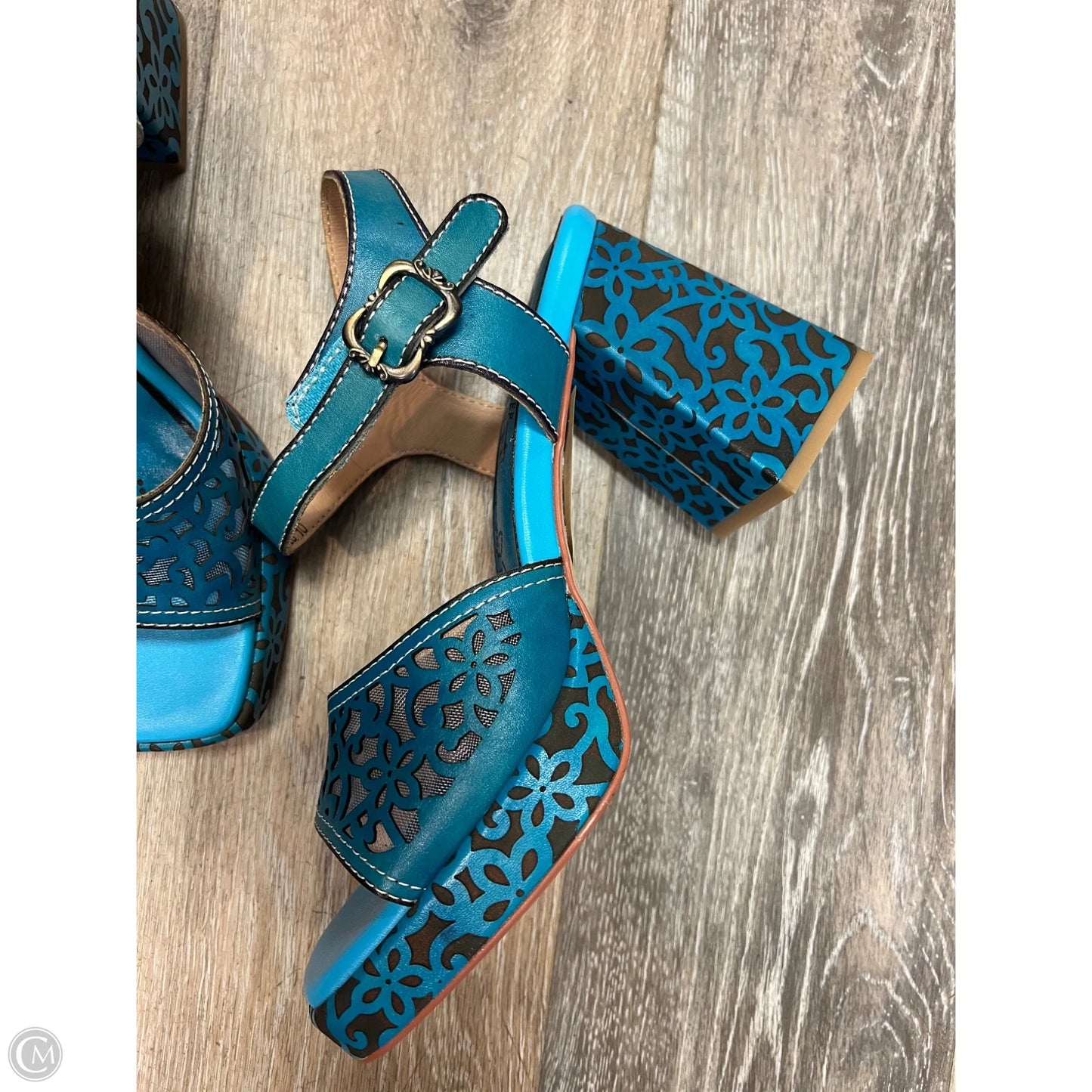 Sandals Heels Block By Spring Step In Blue, Size: 8.5