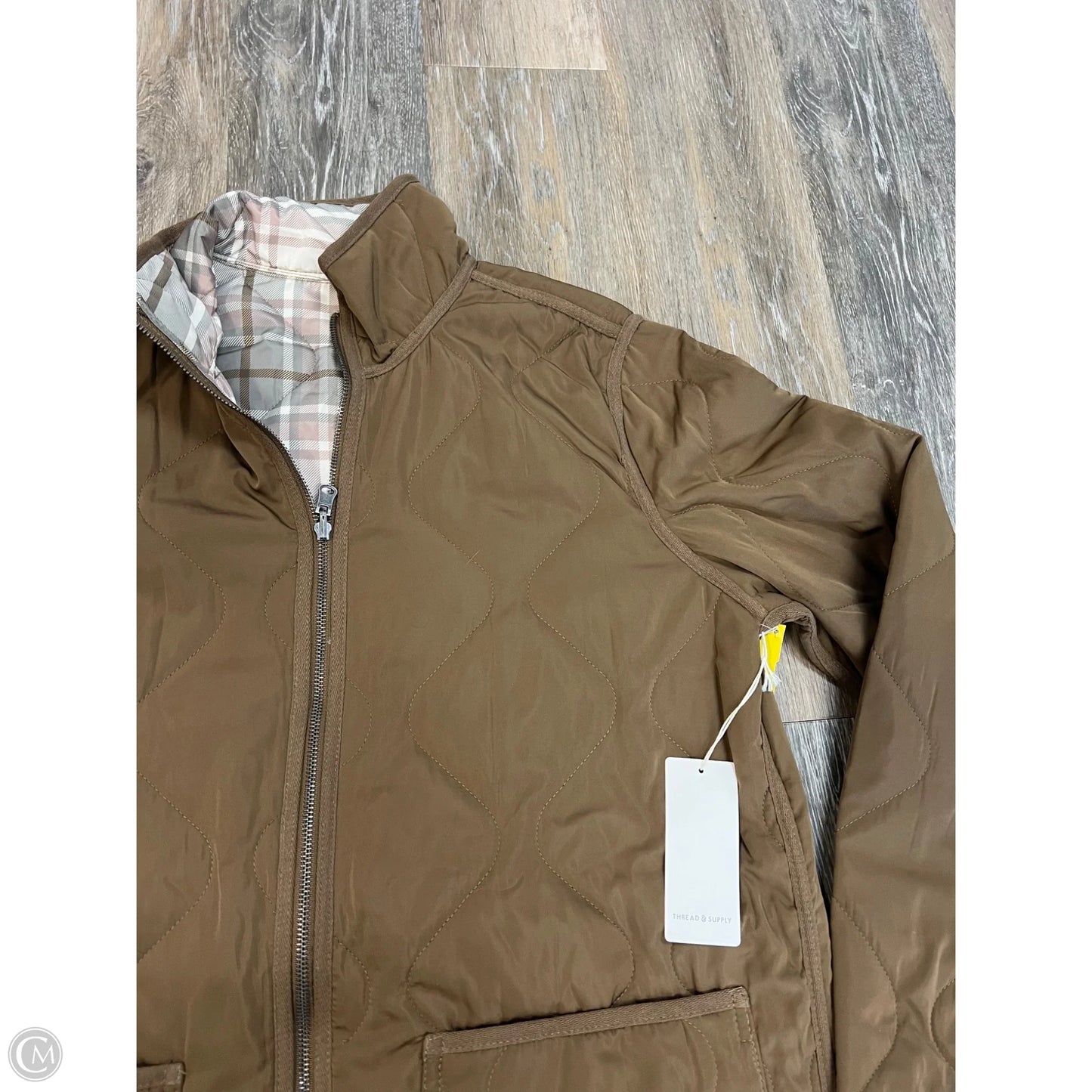 Jacket Puffer & Quilted By Thread And Supply In Tan, Size: L