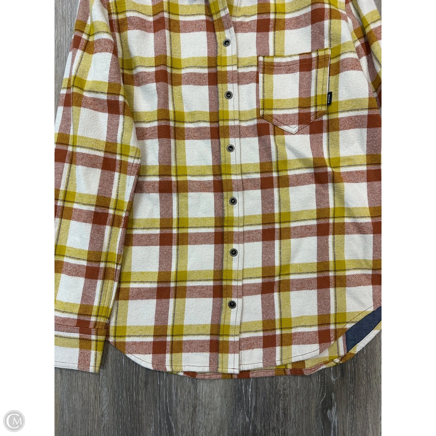 Blouse Long Sleeve By Prana In Plaid Pattern, Size: S