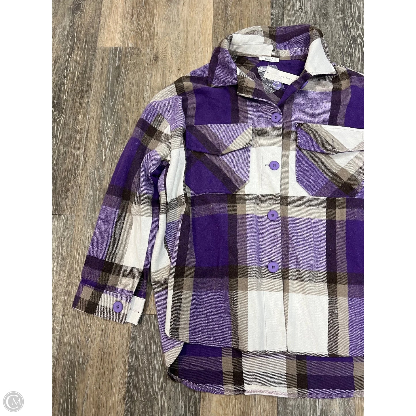 Jacket Shirt By Timing In Plaid Pattern, Size: L
