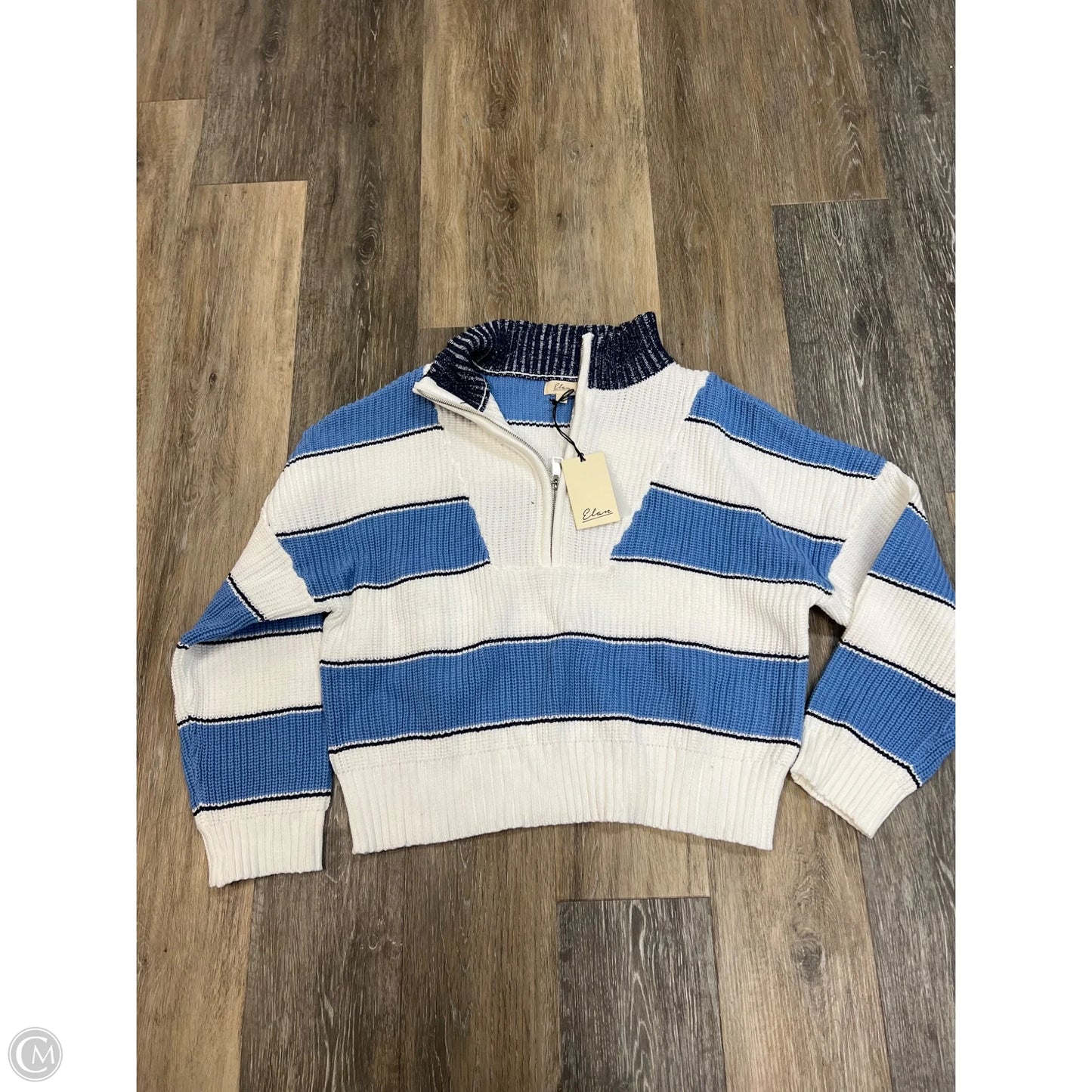 Sweater By Elan In Blue & White, Size: L