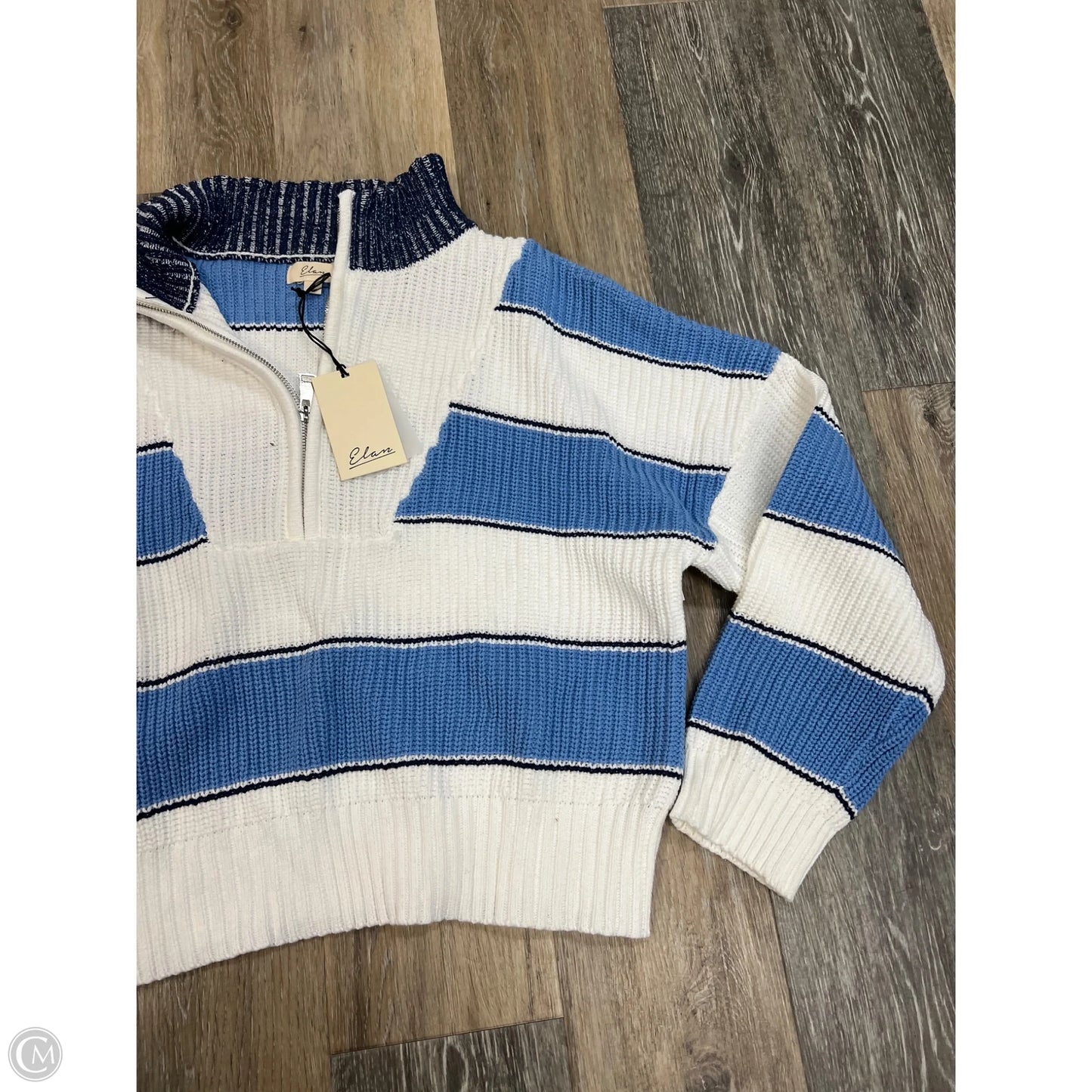 Sweater By Elan In Blue & White, Size: L