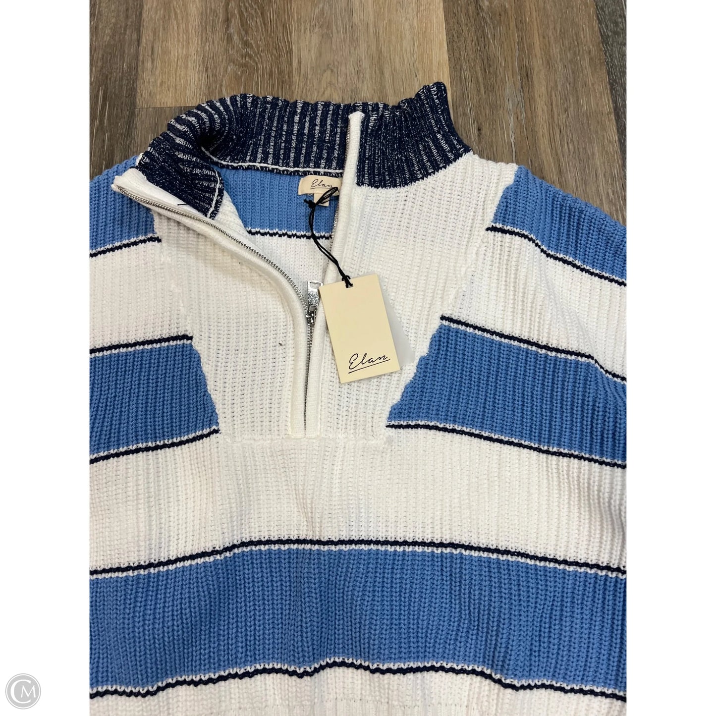Sweater By Elan In Blue & White, Size: L