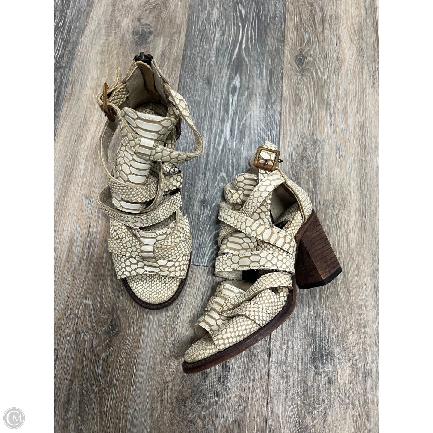 Sandals Heels Block By Freebird In Snakeskin Print, Size: 6
