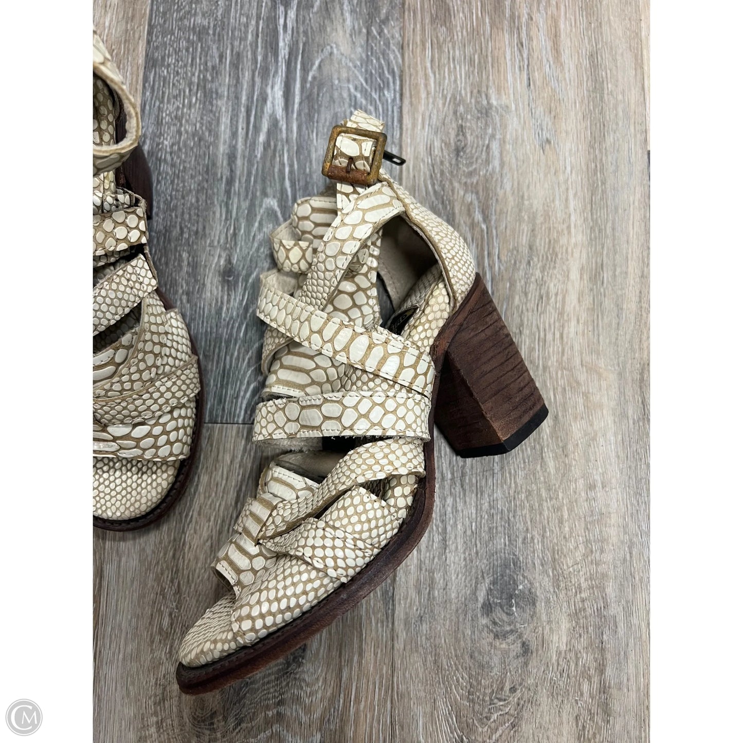 Sandals Heels Block By Freebird In Snakeskin Print, Size: 6