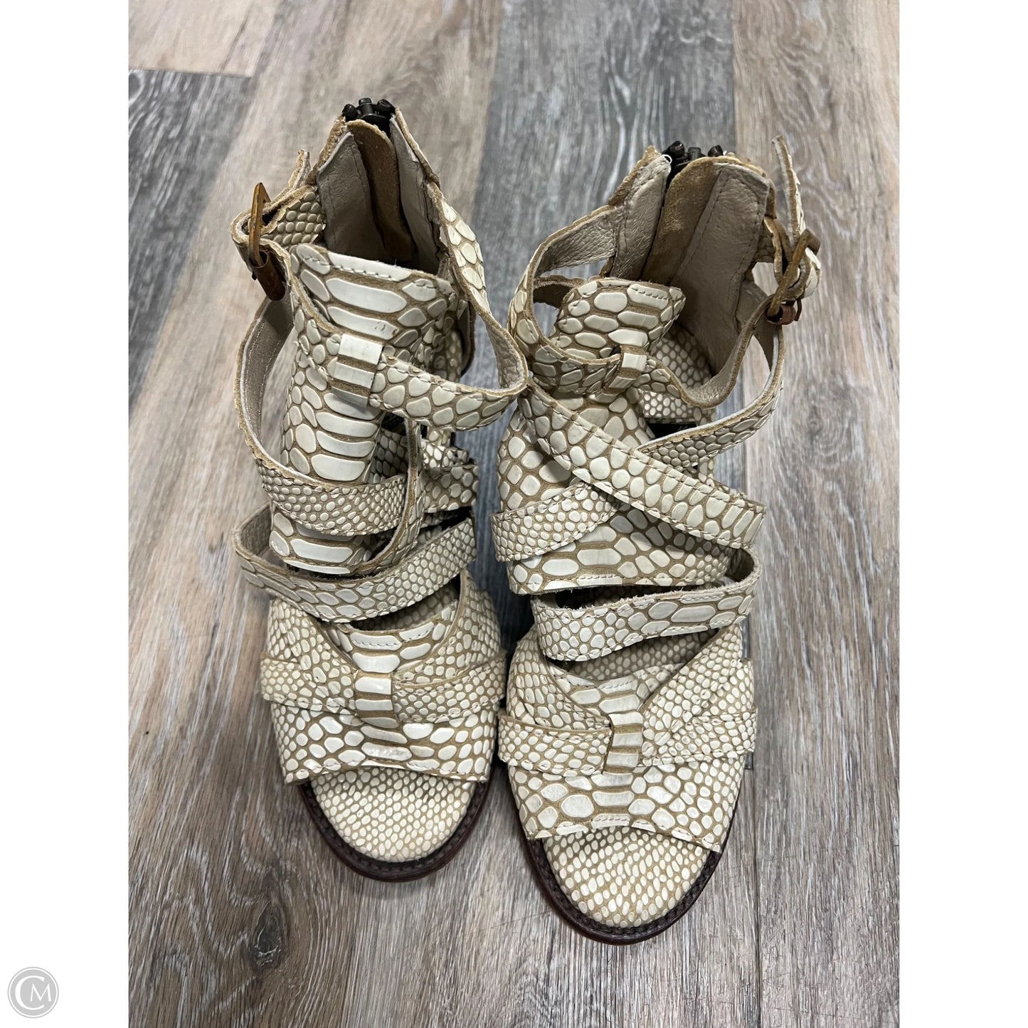 Sandals Heels Block By Freebird In Snakeskin Print, Size: 6
