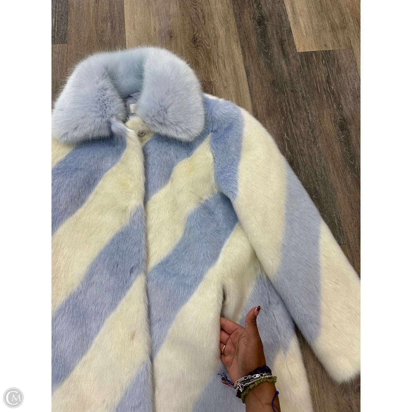 Coat Faux Fur & Sherpa By Maeve In Blue & Cream, Size: S