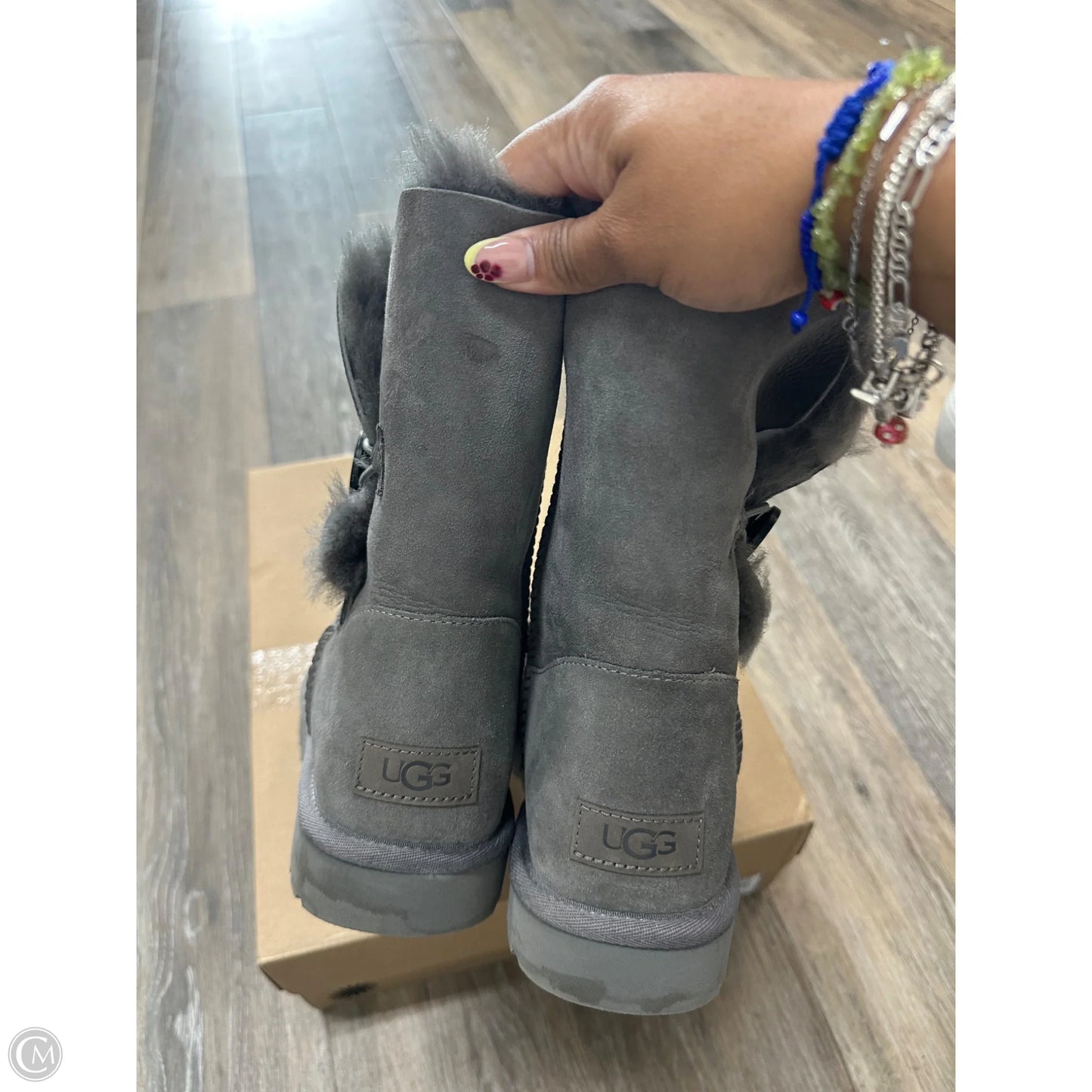 Boots Designer By Ugg In Grey, Size: 9