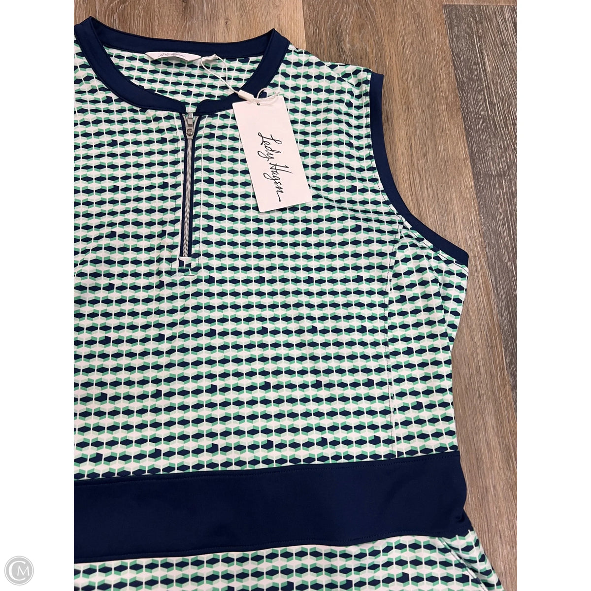 lady hagen dress Athletic By In Multi-colored, Size: Xl – Clothes Mentor Fargo ND #137 colour: green-and-white-printed-long-sleeve-pleated-skater-dress
