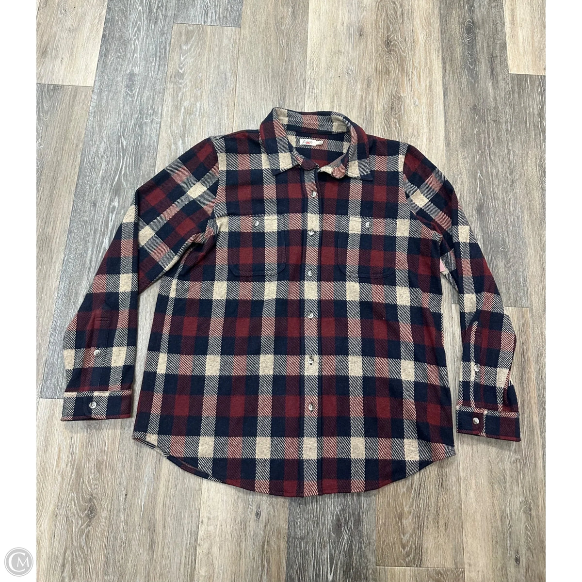 Blouse Long Sleeve By Faherty In Plaid Pattern, Size: L
