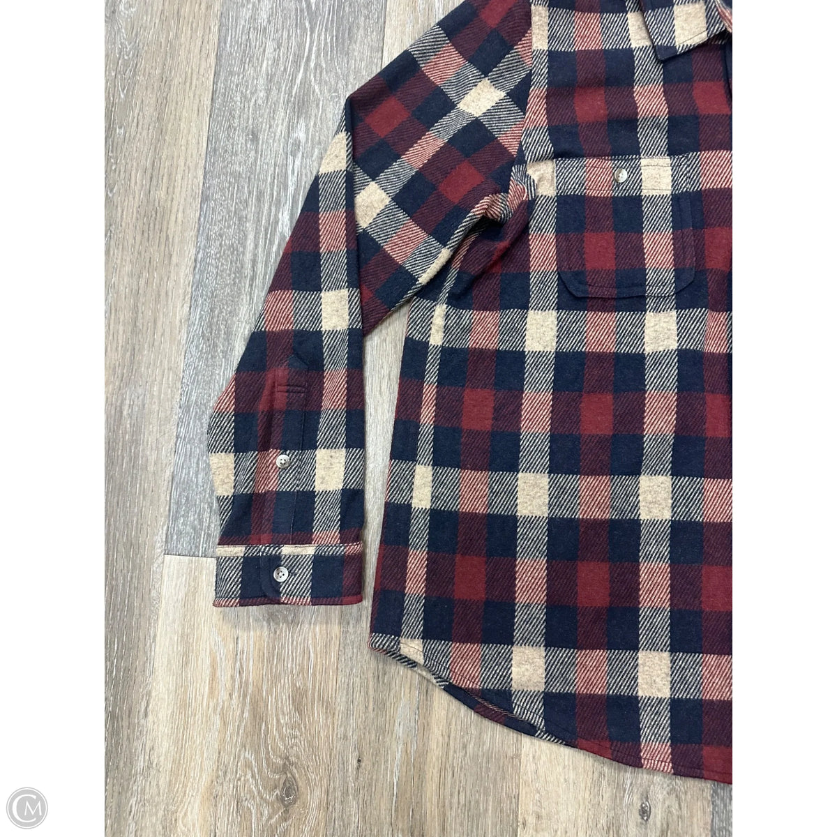 Blouse Long Sleeve By Faherty In Plaid Pattern, Size: L