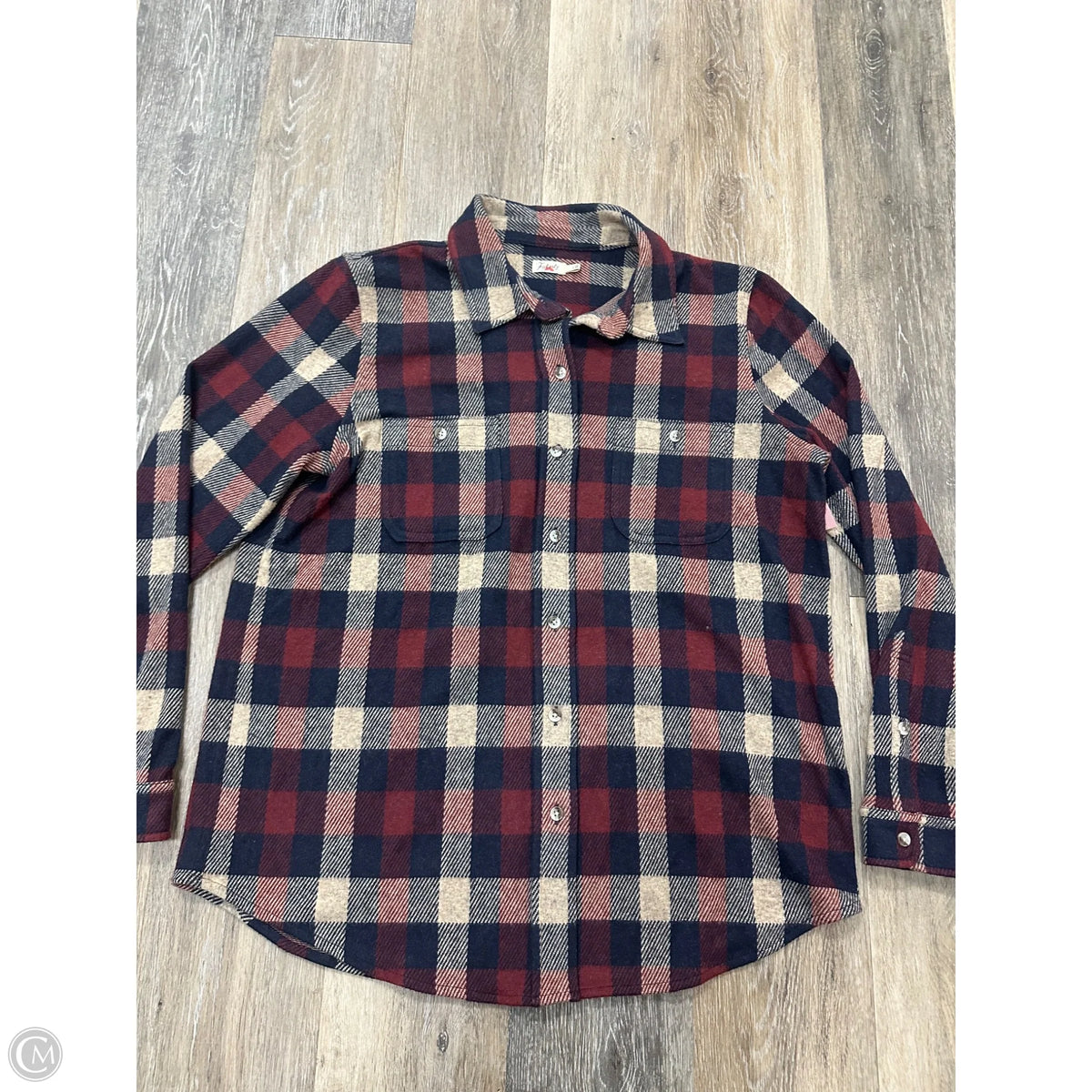 Blouse Long Sleeve By Faherty In Plaid Pattern, Size: L