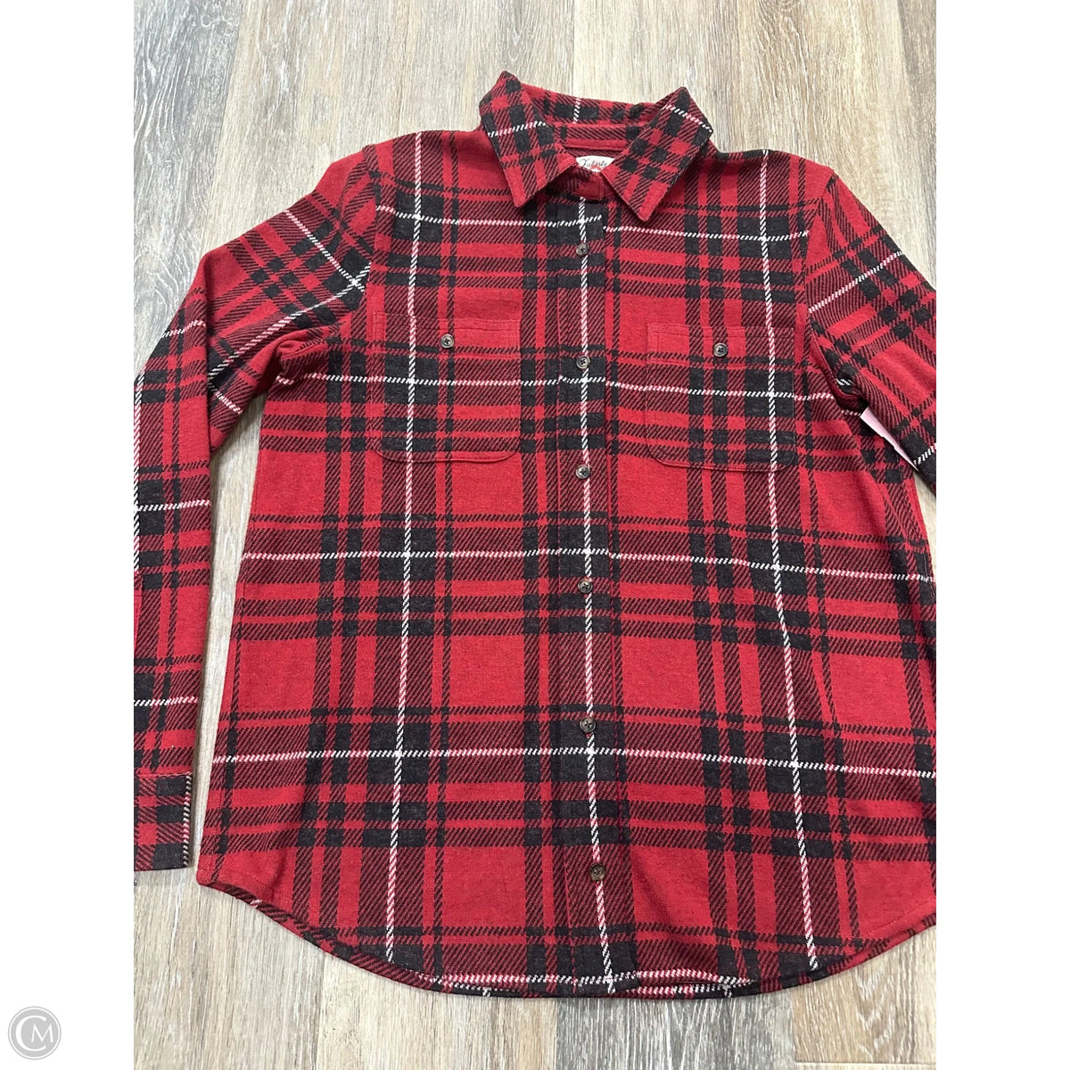 Blouse Long Sleeve By Faherty In Plaid Pattern, Size: M