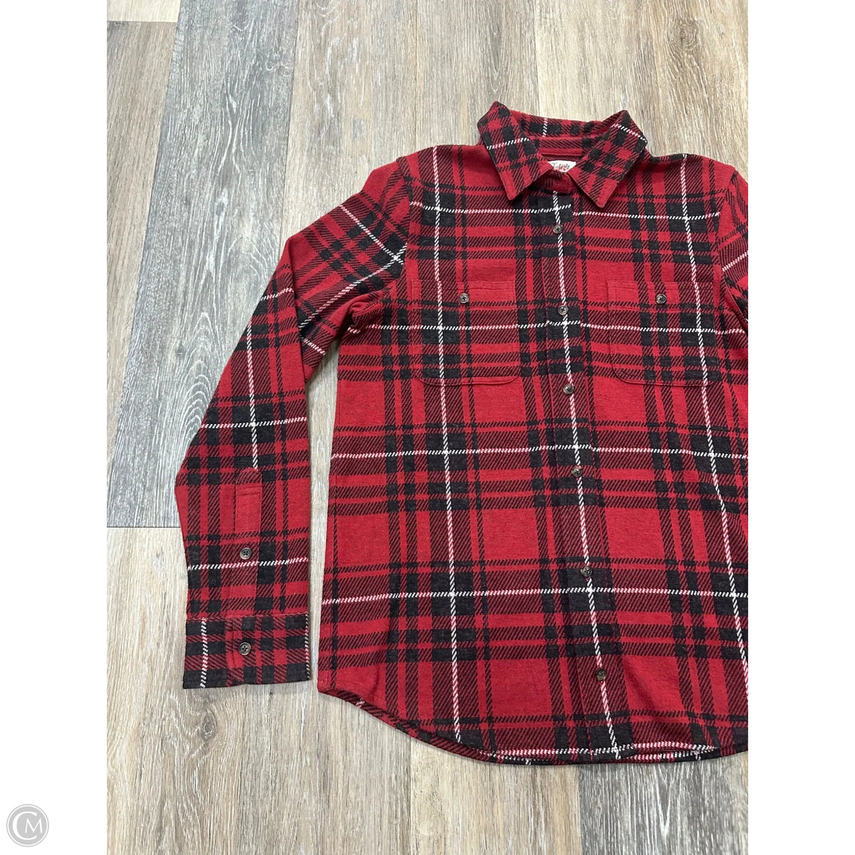 Blouse Long Sleeve By Faherty In Plaid Pattern, Size: M