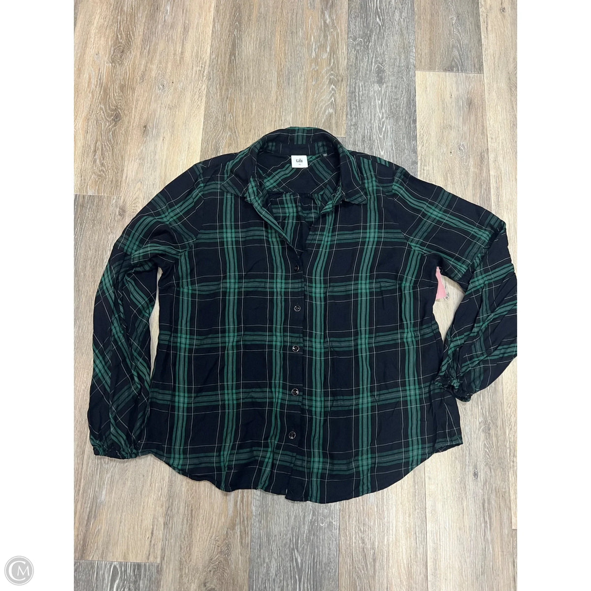 Blouse Long Sleeve By Cabi In Plaid Pattern, Size: Xl
