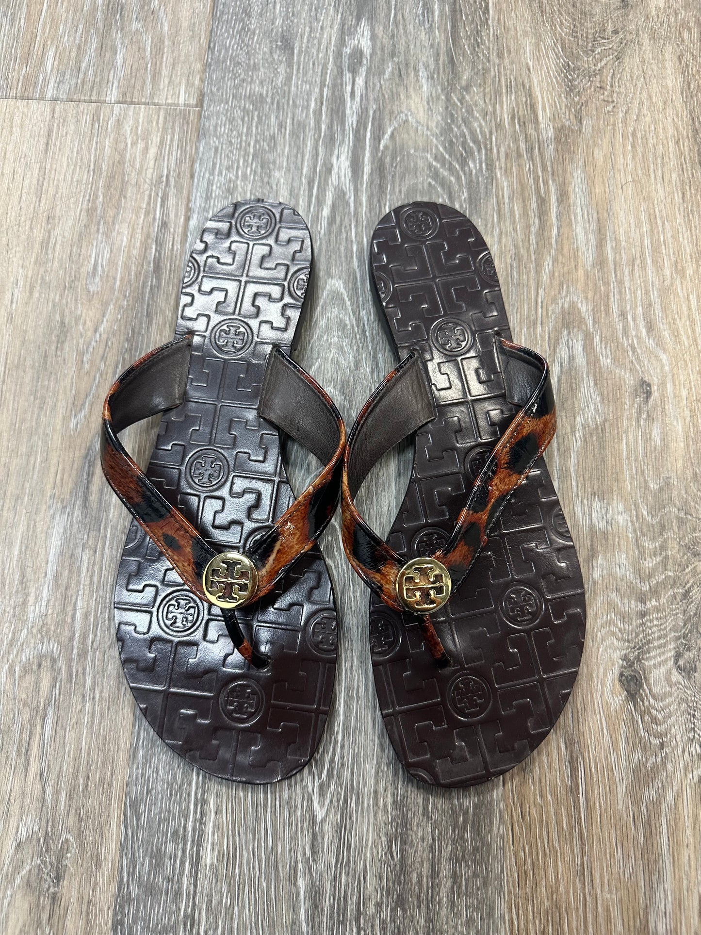 Brown Sandals Flip Flops Tory Burch, Size 9