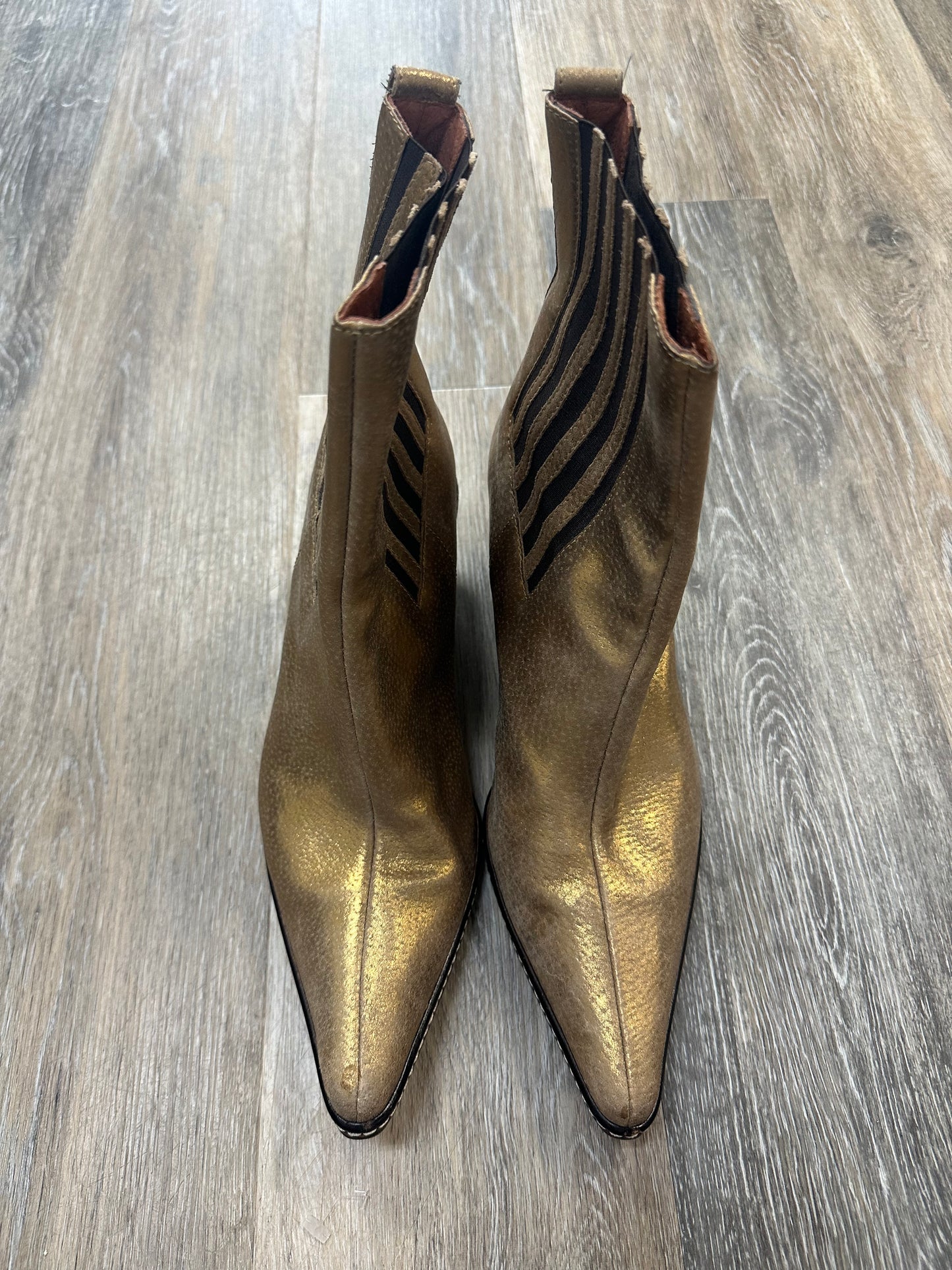 Gold Boots Ankle Heels Donald Pliner, Size 9.5