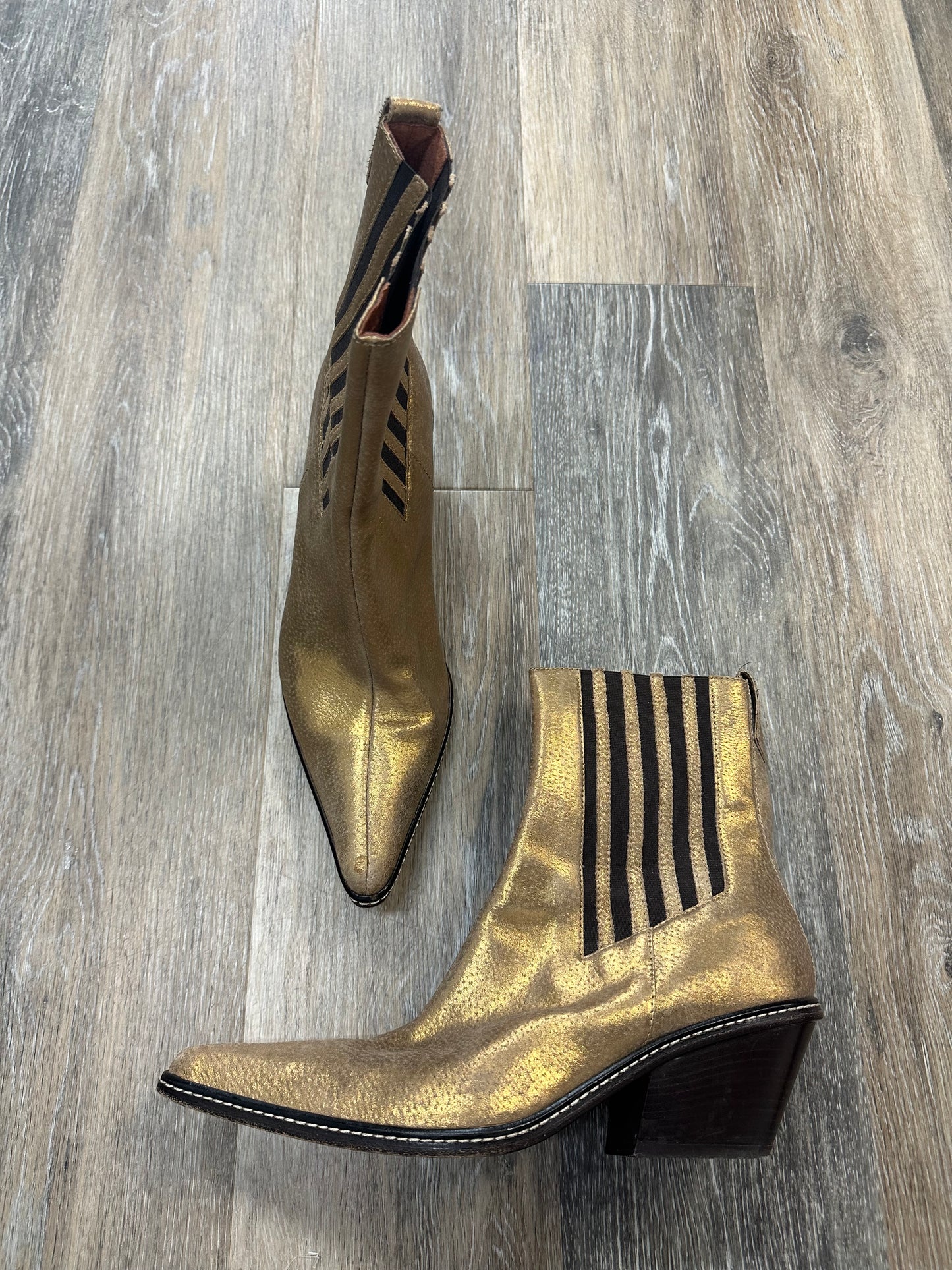 Gold Boots Ankle Heels Donald Pliner, Size 9.5