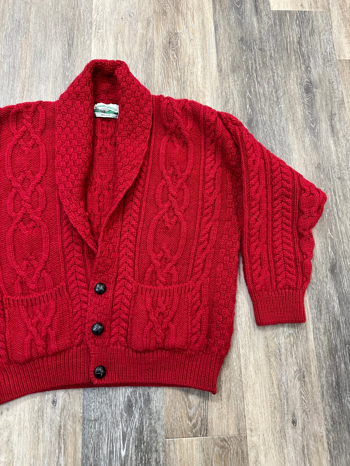 Sweater Cardigan By Arancrafts In Red, Size: L