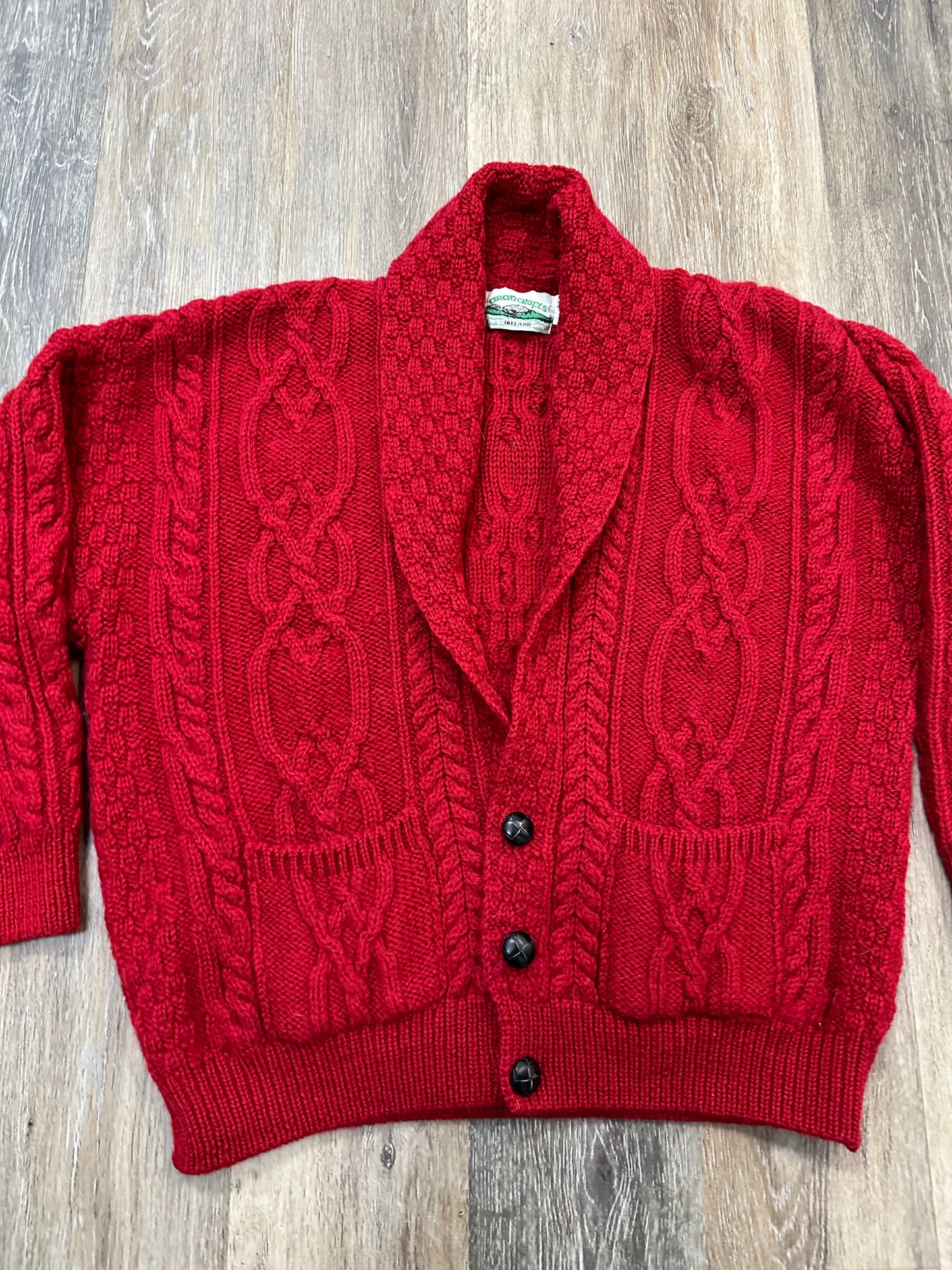 Sweater Cardigan By Arancrafts In Red, Size: L