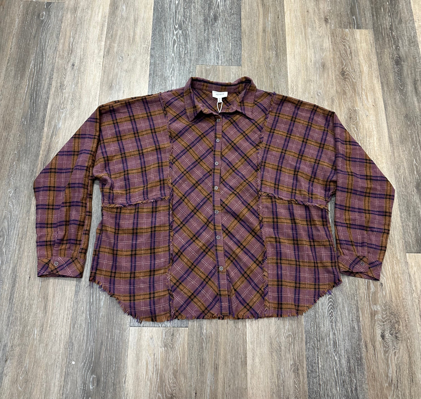 Blouse Long Sleeve By Heyson In Plaid Pattern, Size: L