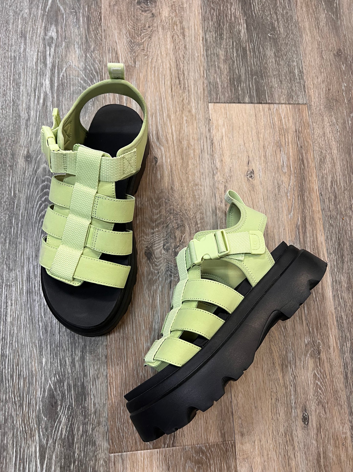 Sandals Designer By Ugg In Black & Green, Size: 9.5