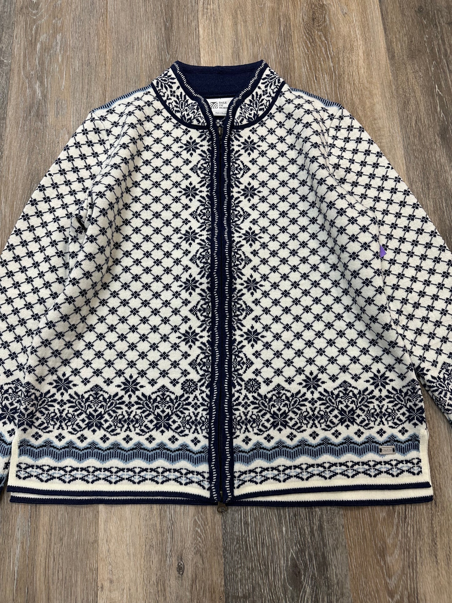 Sweater Cardigan By Dale of Norway In Blue & White, Size: L