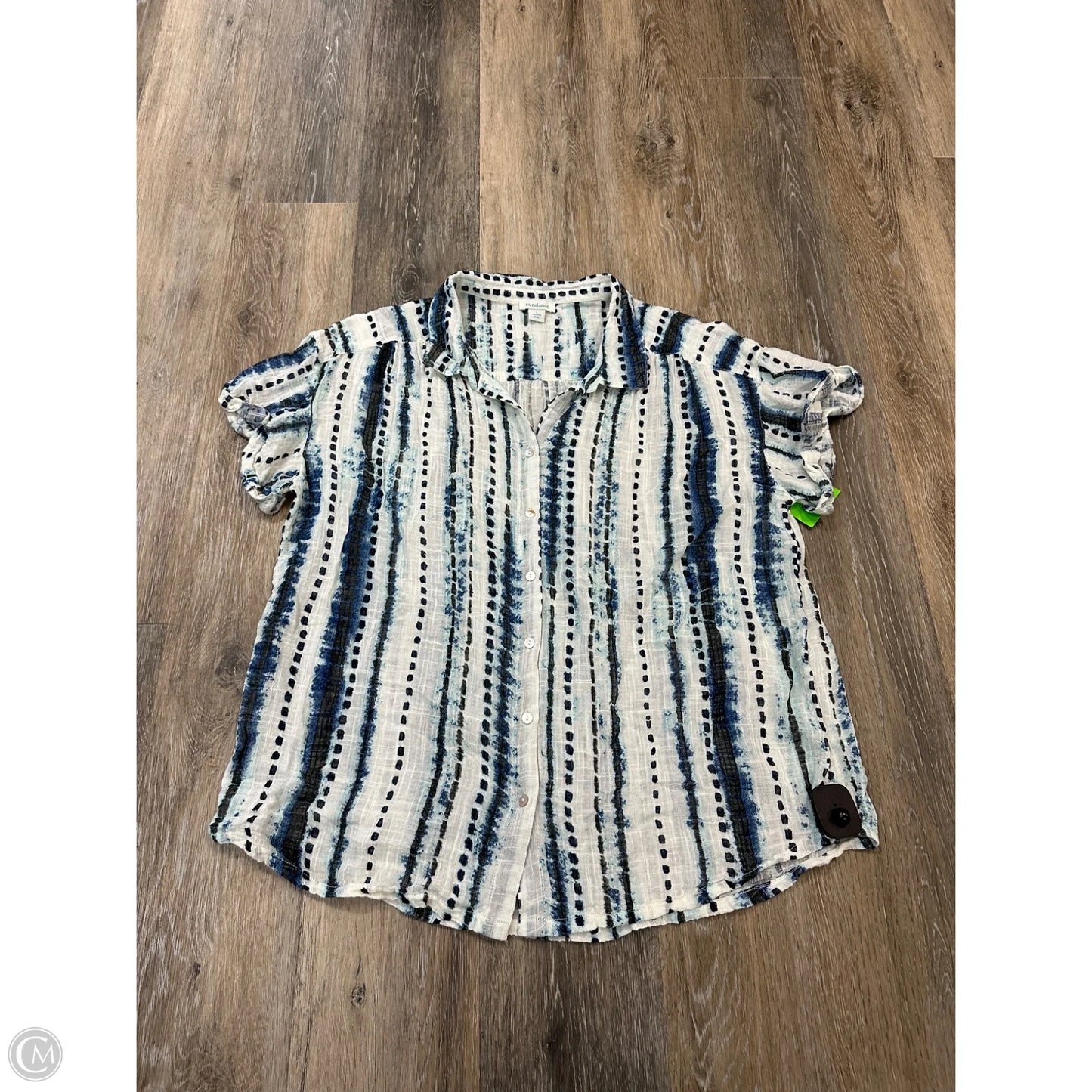 Blouse Short Sleeve By Sundance In Blue & White, Size: L