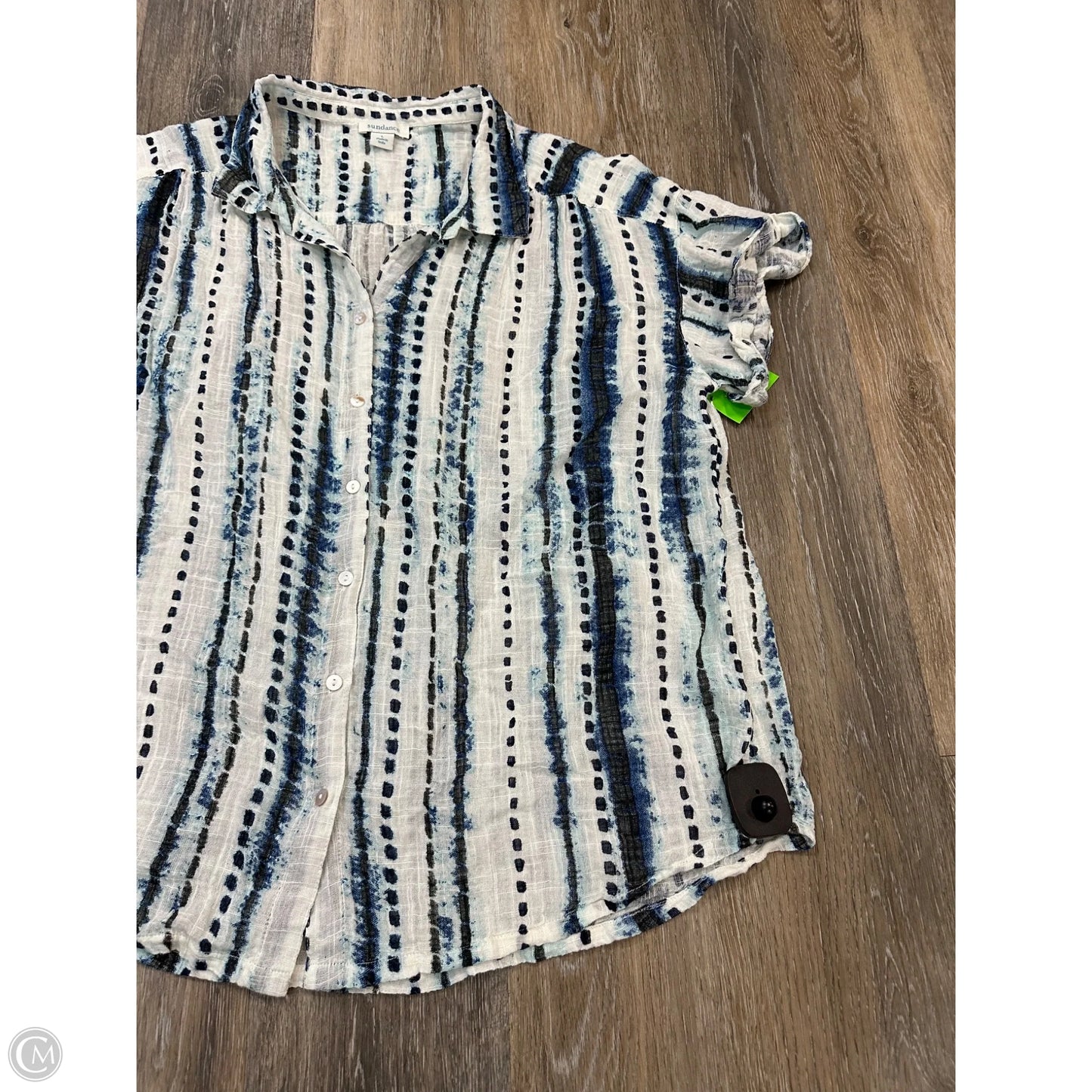 Blouse Short Sleeve By Sundance In Blue & White, Size: L