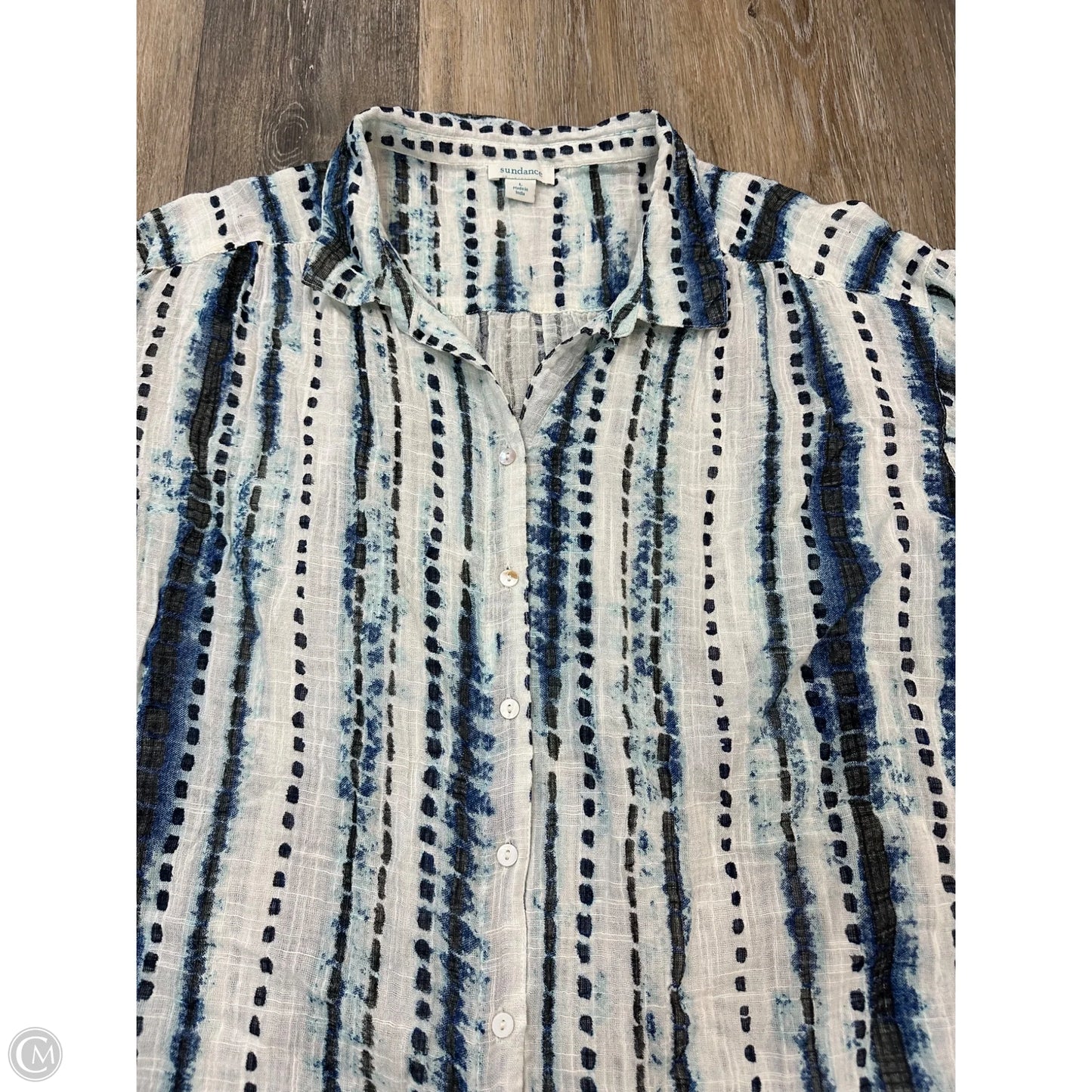 Blouse Short Sleeve By Sundance In Blue & White, Size: L