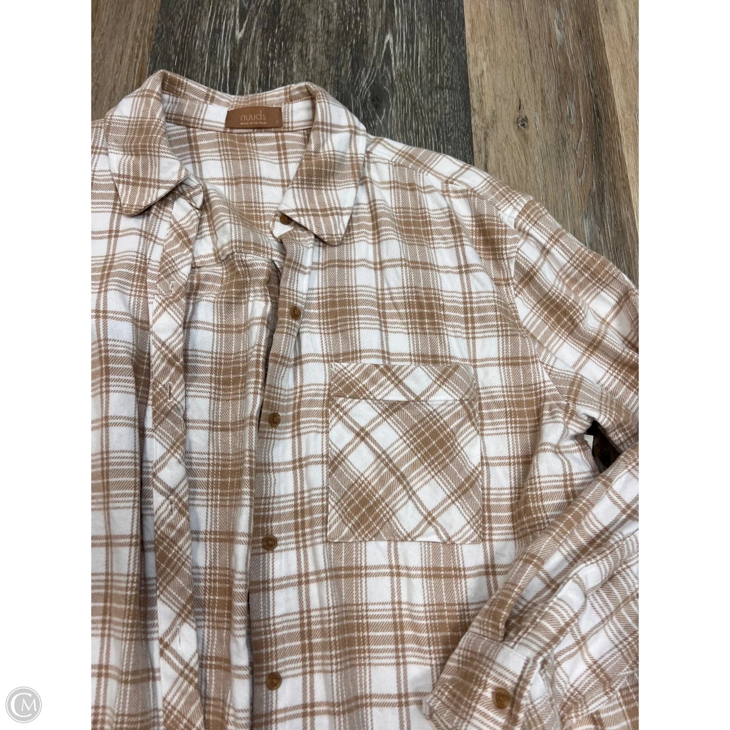 Blouse Long Sleeve By Nuuds In Plaid Pattern, Size: S