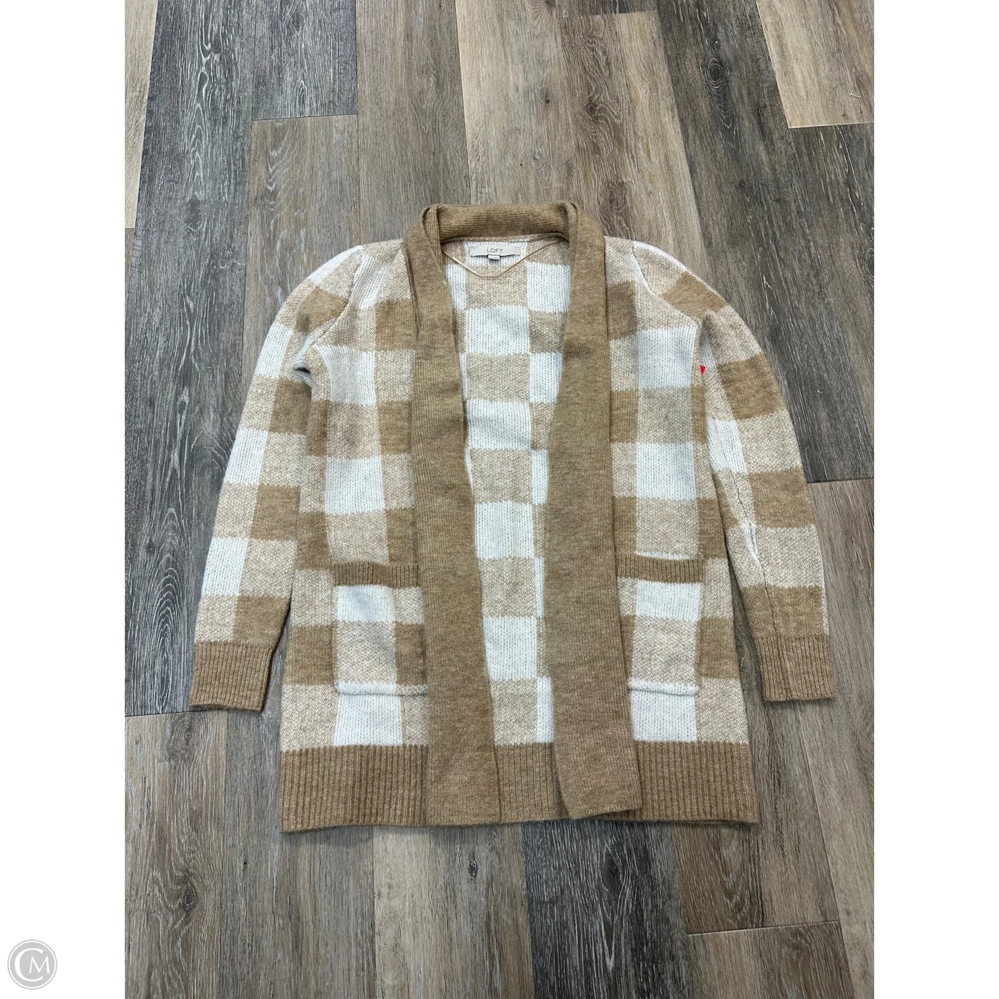 Sweater Cardigan By Loft In Tan & White, Size: Xs