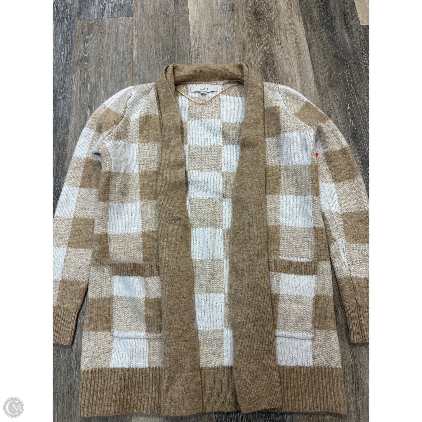 Sweater Cardigan By Loft In Tan & White, Size: Xs