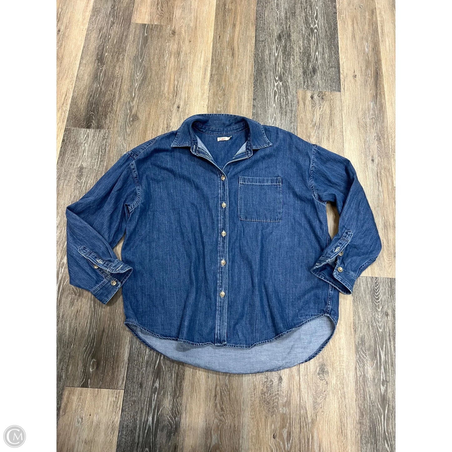 -Blouse Long Sleeve By Faherty In Blue Denim, Size: L