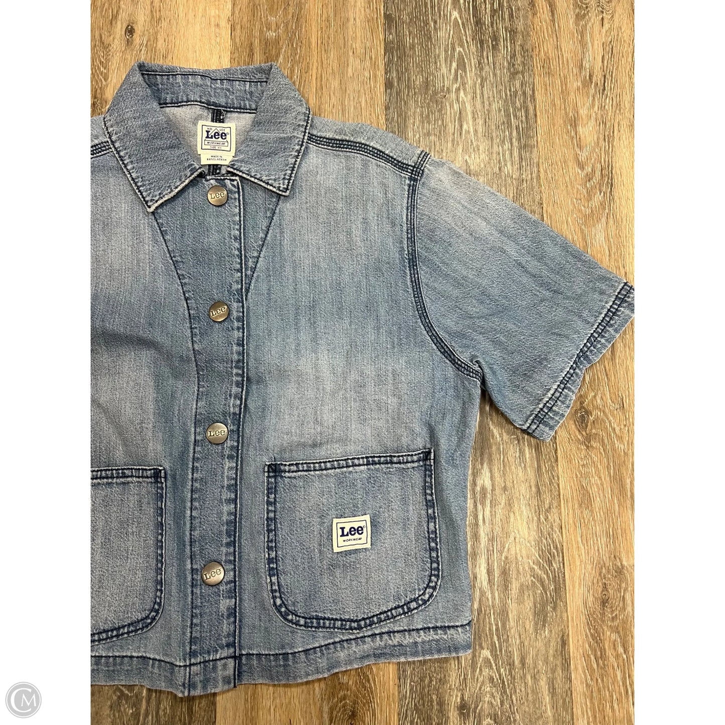 Blouse Short Sleeve By Lee In Blue Denim, Size: Xs