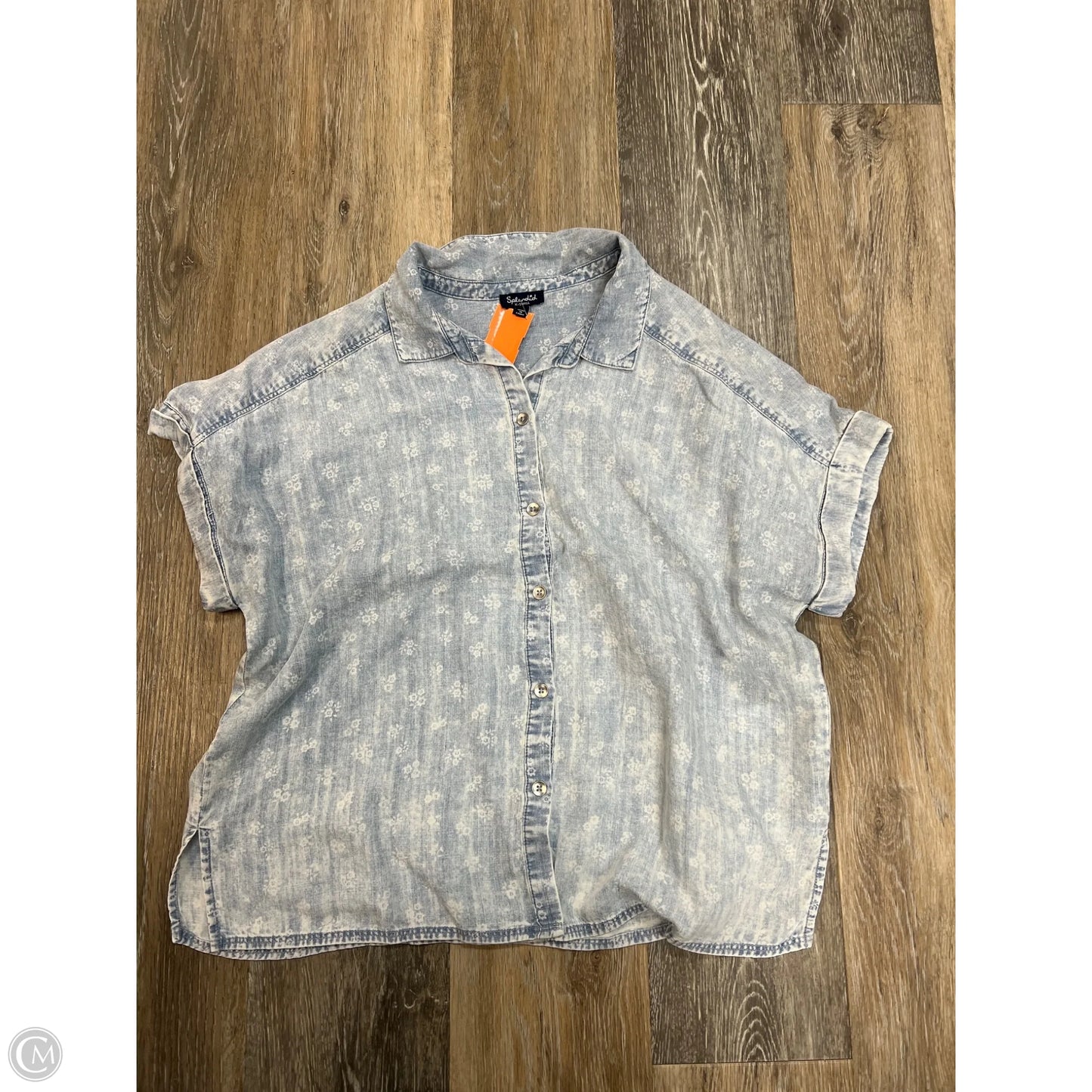 Blouse Short Sleeve By Splendid In Blue Denim, Size: Xs