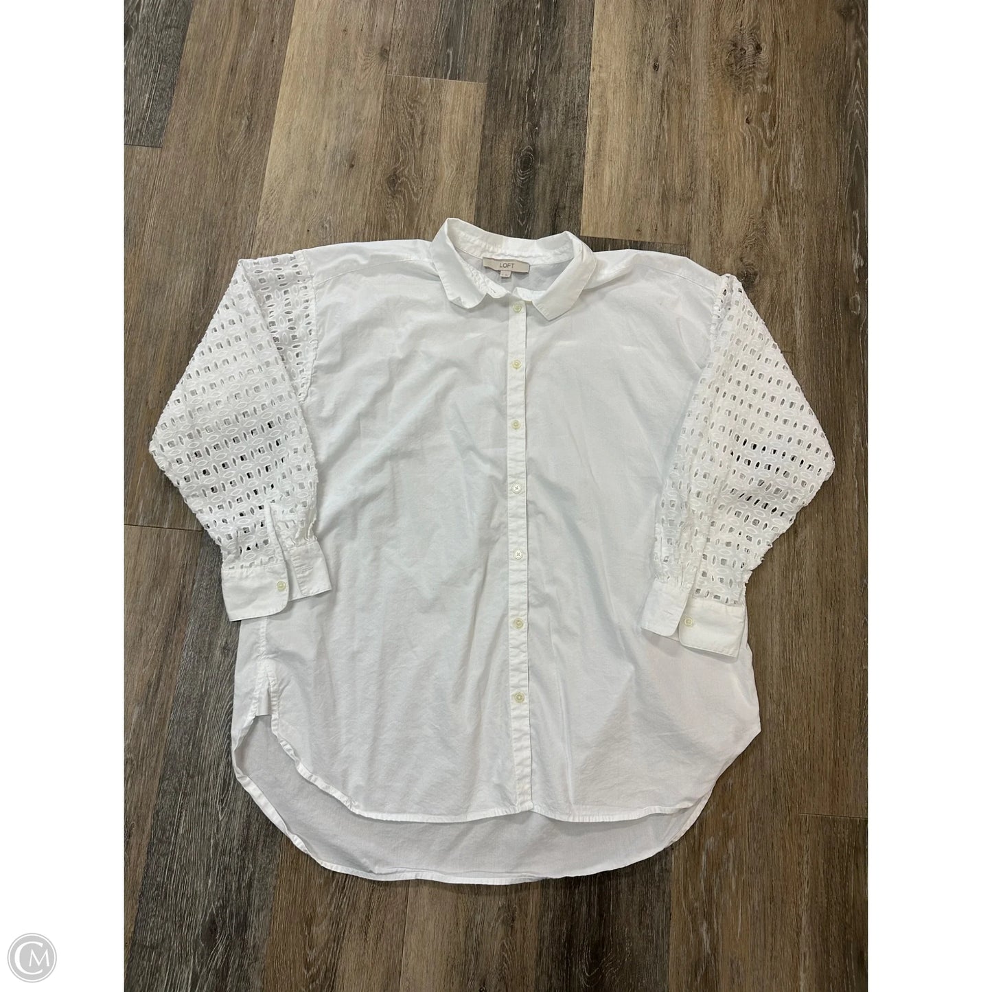 Blouse Long Sleeve By Loft In White, Size: Xl