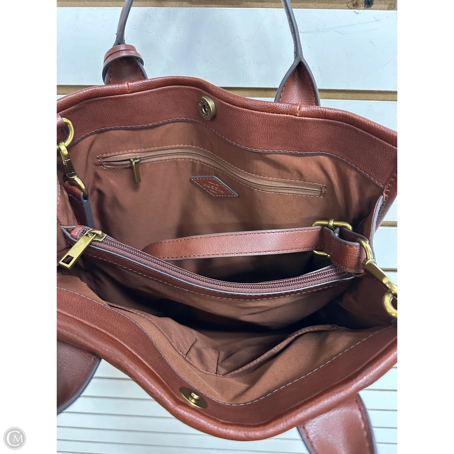 Handbag Leather By Fossil, Size: Large