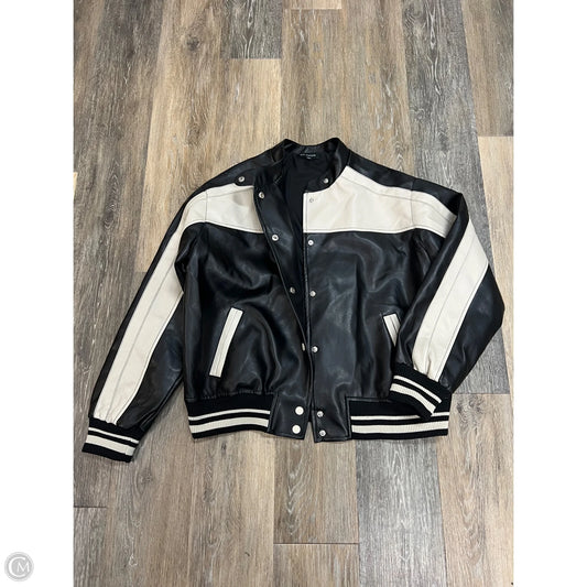 Jacket Moto By Blu Pepper In Black & White, Size: L