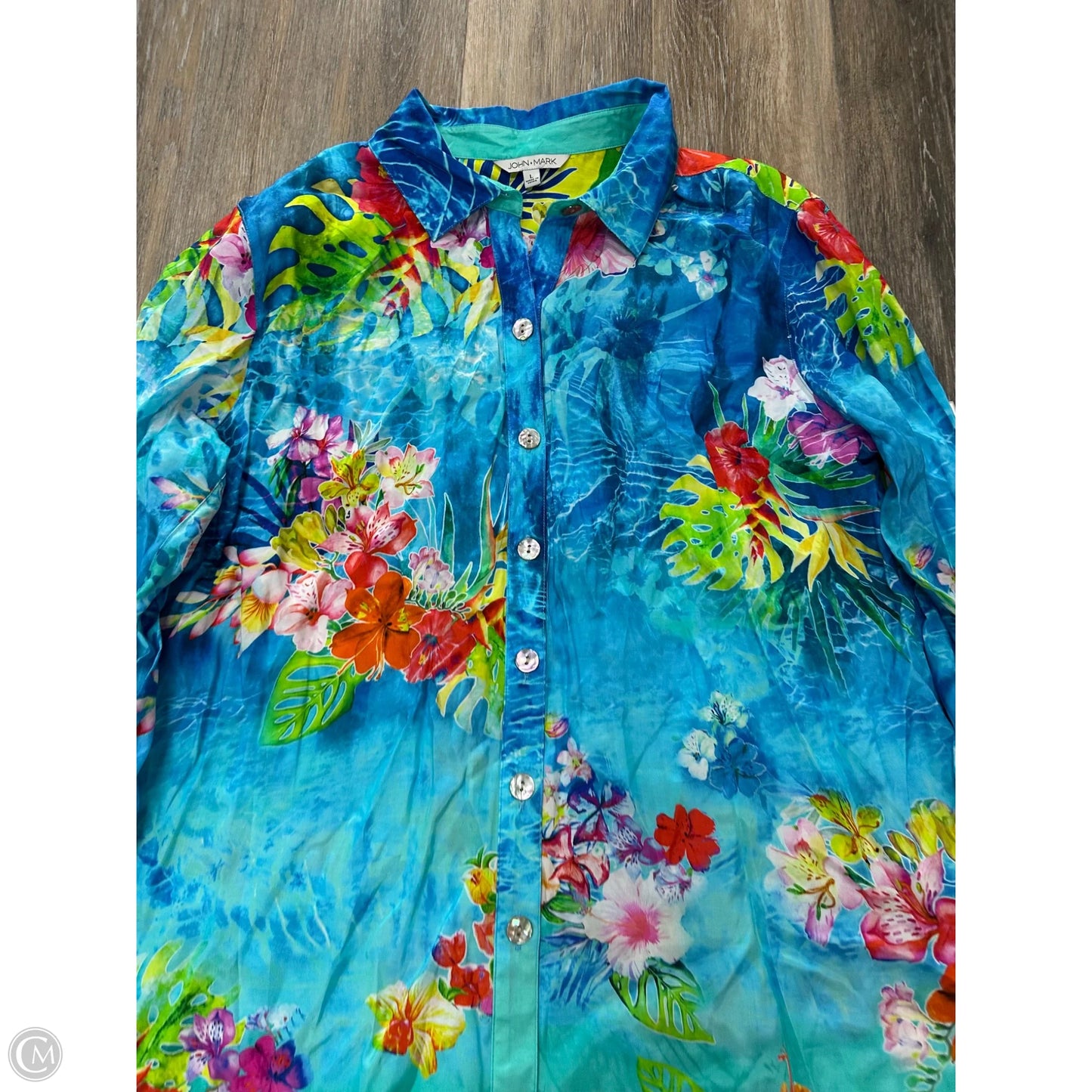Blouse Long Sleeve By John Mark In Floral Print, Size: L