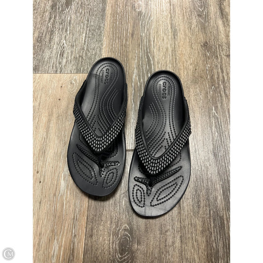 Sandals Flip Flops By Crocs In Black, Size: 9