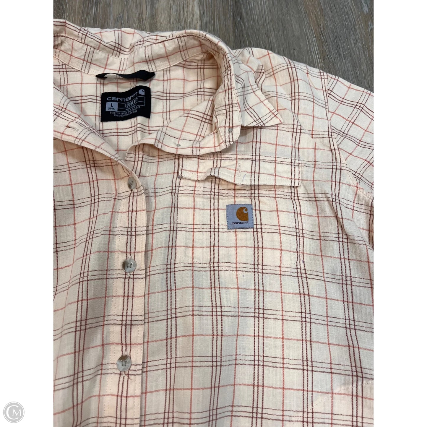 Blouse Long Sleeve By Carhartt In Plaid Pattern, Size: L