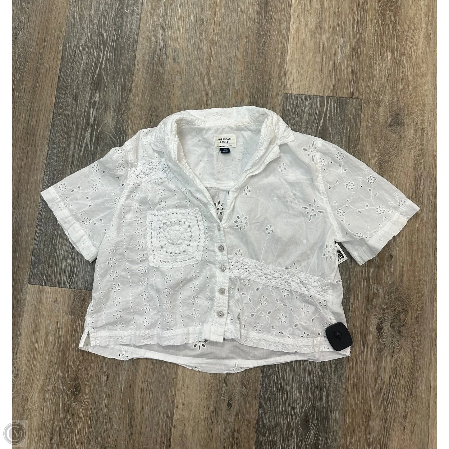 Blouse Short Sleeve By American Eagle In White, Size: S