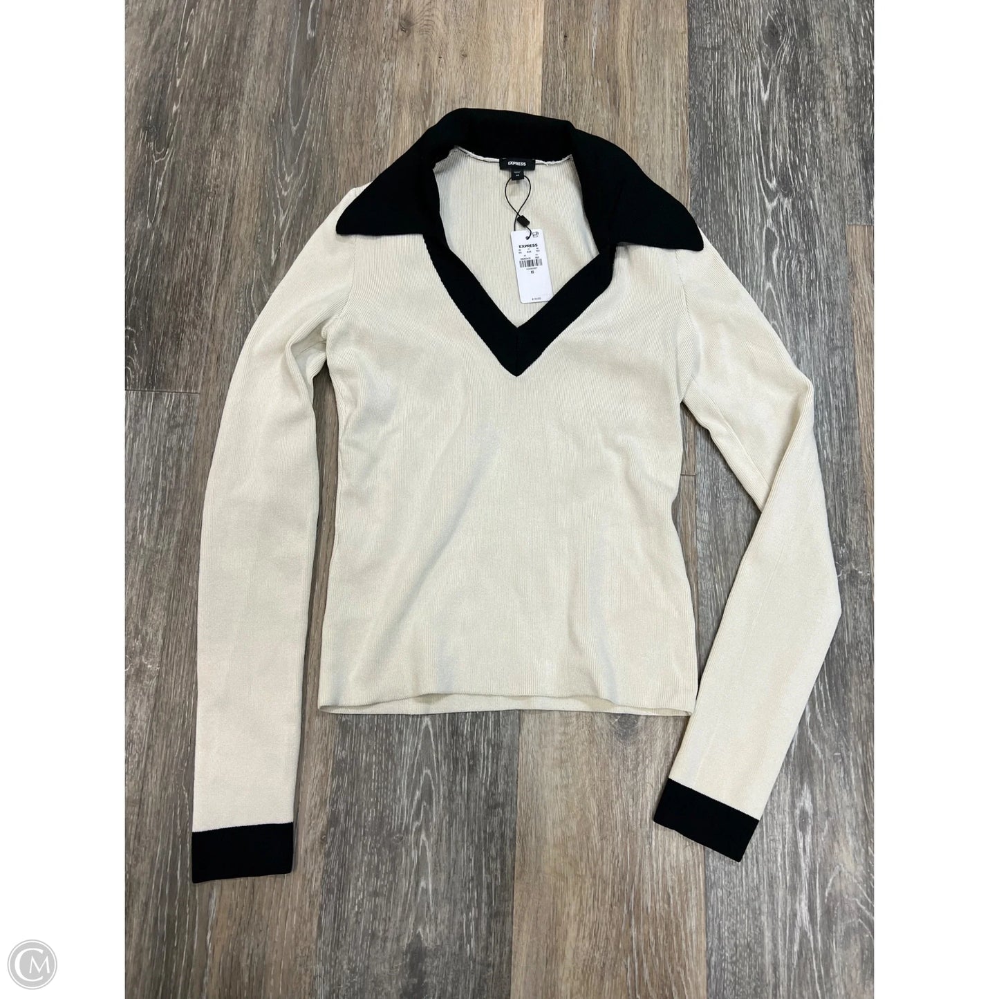 Top Long Sleeve By Express In Black & White, Size: Xs