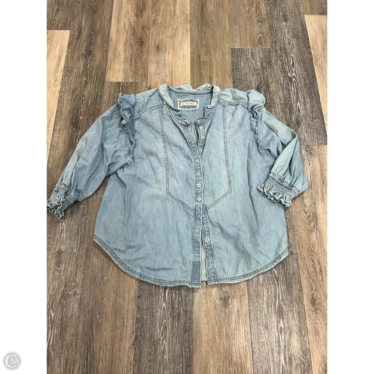 Blouse Long Sleeve By We The Free In Blue Denim, Size: M